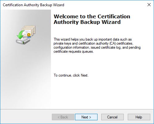 The Certification Authority Backup Wizard opens - img