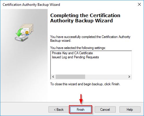Click Finish to perform the backup - img